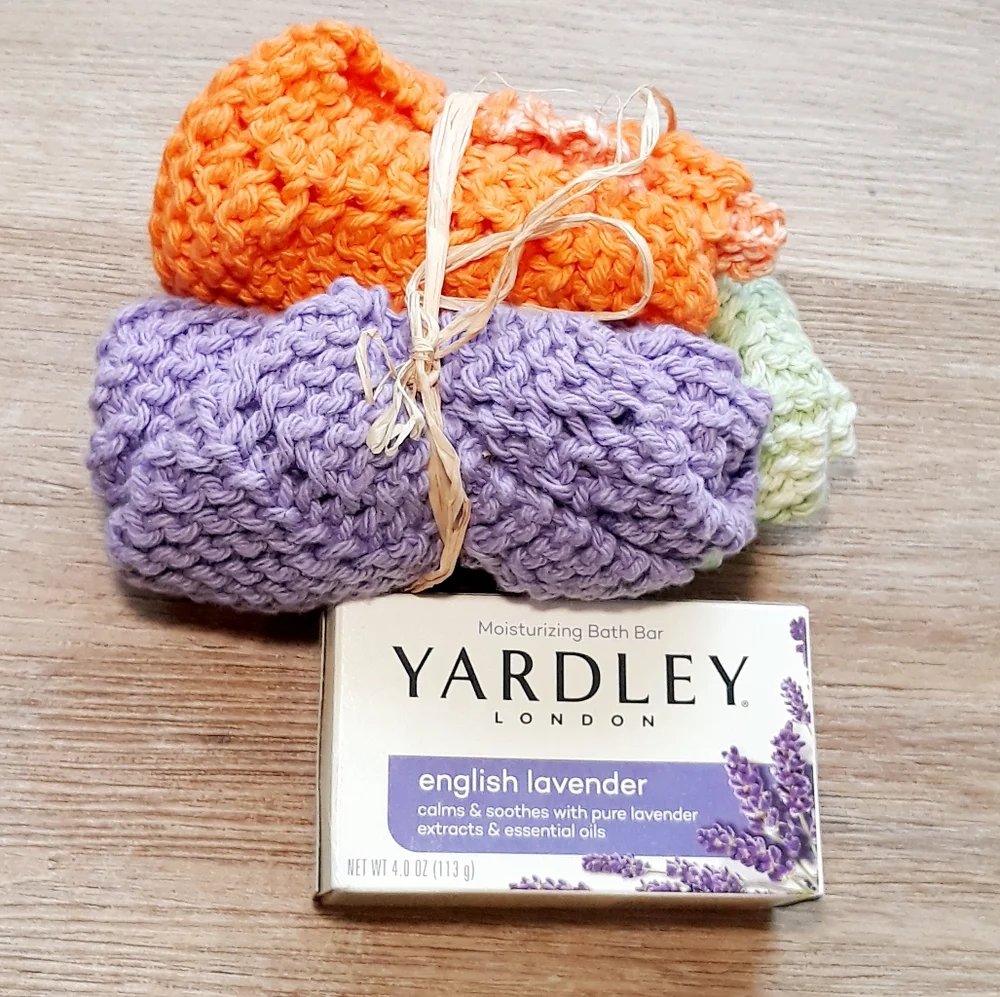 3 Handmade Crochet Washcloths + Lavender Bar Soap / 8
